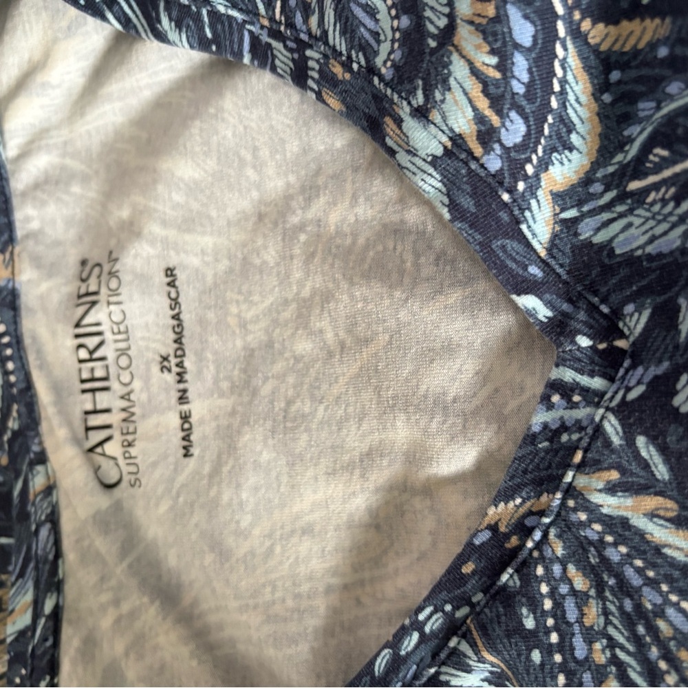 Catherines Navy Paisley Scoop Neck Top with Light Blue and Cream Accents